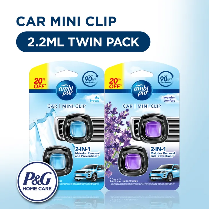 Ambi Pur Car Freshener Sky Breeze Value Pack Lavender Comfort Value Pack 2.2ml Car Vent Clip (Long-lasting Car Freshener, Air Freshener)