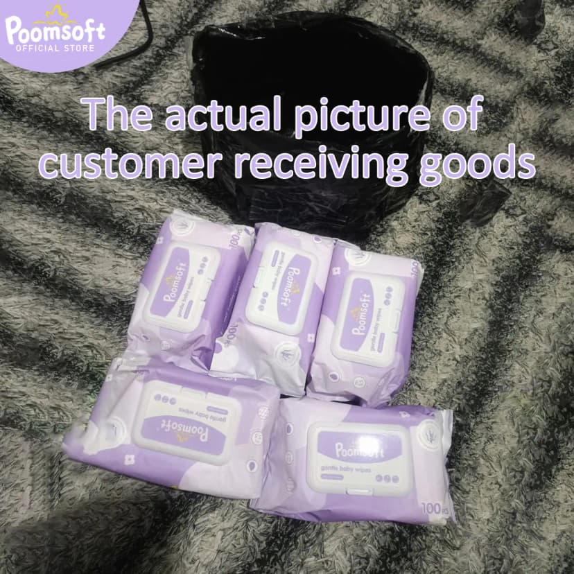 Poomsoft 5 Packs x 100 Pcs Purple Lavender Scented Alcohol-Free Baby Wipes Wet Tissue Gentle Wipes 500pcs Baby Gift